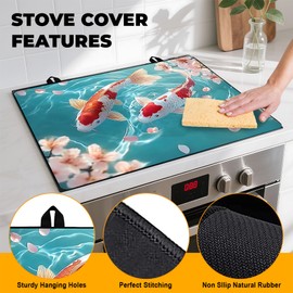 Fish Stove Top Cover for Home Decoration Kitchen Pad Non-Stick Washable Cooktop Covers Countertop Protector Keep Stove Clean 28"x20"