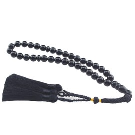 beirunde Muslims Islamic Dhikr Tasbeeh Tasbih Prayer Beads, Black Agate 33 Stone Beads with Tassel
