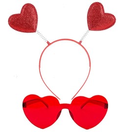 Yhobulis Heart Headband and Heart-Shaped Glasses Set, Red Romantic Head Dress-Up Accessories for Party Costume Props Wedding Engagement Anniversary Birthday