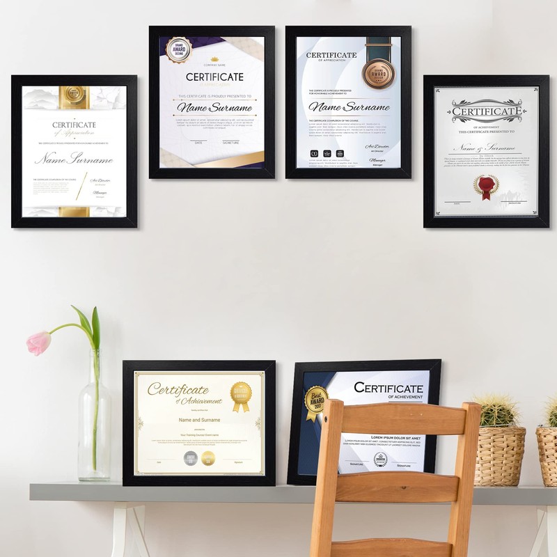 8.5x11 Certificate Document Picture Frame Set of 6, Black Diploma