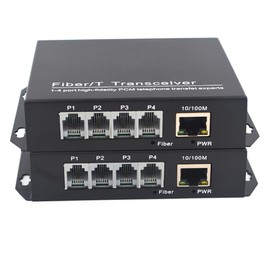 Wekuant POTS Telephones and Ethernet Over Fiber Optic Extenders, Universal Singlemode Fiber up to 20Km(12.4 mi) and Multimode 500m(0.31 mi) A Pair (4 Tel+10/100M Ethernet,SC)