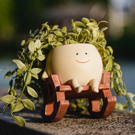 Ahilzam Smily Face Planter Pot Cute Smile Flower Planter for Indoor Outdoor, Resin Rocking Chair with Drainage Hole, Pearls Succulent Pots Unique Ideals Gift (Small)