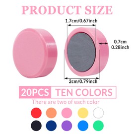 Soodyoow Pack of 20 Colourful Fridge Magnets, Strong Round Magnets for Magnetic Board, Magnets Fridge Locker Magnet for Fridge, Photos, Crafts, Parts Splicing