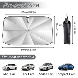 Sun Protection Car Windscreen 138 x 78 cm, Foldable Car Windscreen Parasol, Rotatable Front Sun Protection, UV Protection & Heat Protection, Universal for All Vehicles, Quick Assembly System