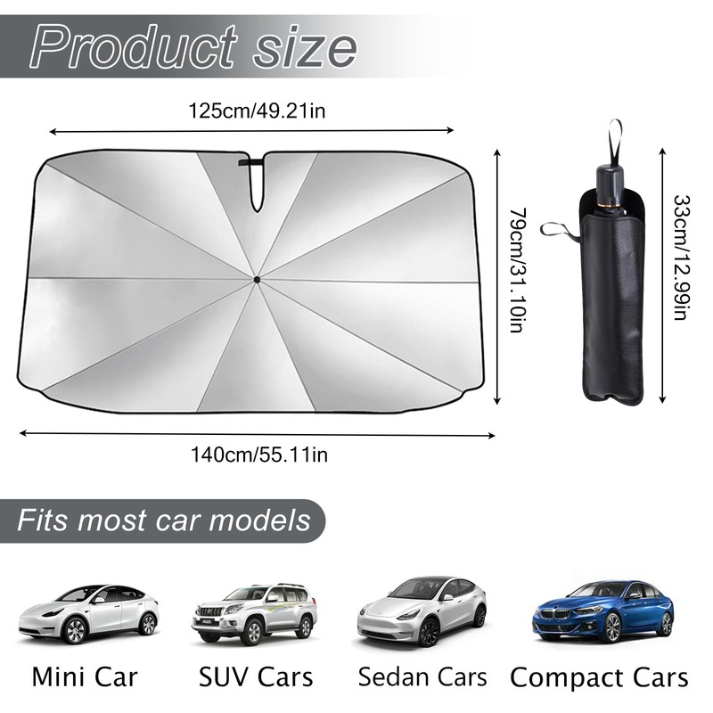 Sun Protection Car Windscreen 138 x 78 cm, Foldable Car