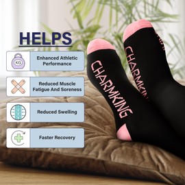 CHARMKING Compression Socks for Women & Men 15-20mmHg for Optimized Venous Support & Enhanced Circulation (Black/Pink, Large)