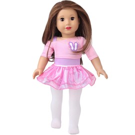 DUORUIMI Doll Clothes Pink Ballet Dress Layered for American Girl Doll 18 inch with Stockings