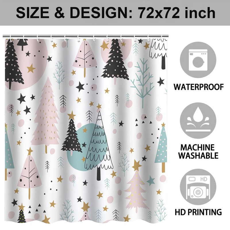 Cnayuep Christmas Shower Curtain, Winter Shower Curtain Set, Waterproof Cute