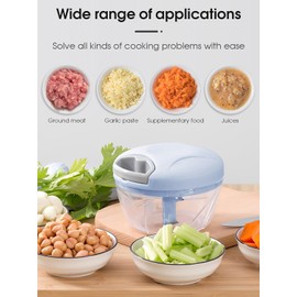 Manual Onion Chopper with Pulley Vegetable Chopper Mini Portable Pull Onion Chopper Multifunctional Garlic Chopper for Vegetables, Fruits, Garlic, 500 ml