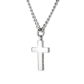 Shields of Strength Mens Stainless Steel Always Cross Necklace Matthew 28:20 Simple Eloquent Design Any Occasion Reminder Faithful Love Mercy Inspiring