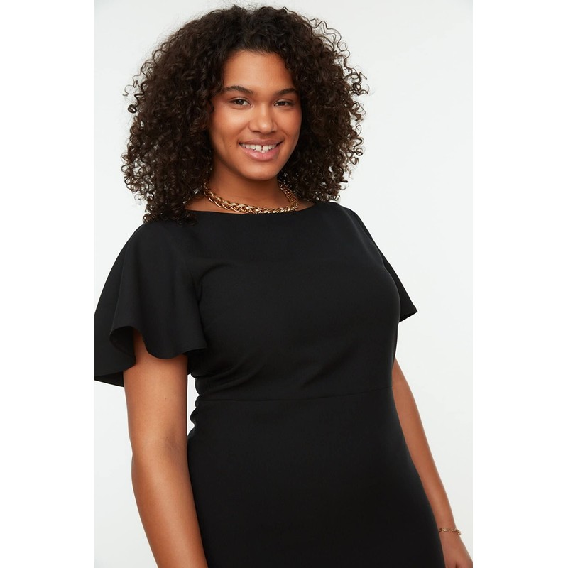 TRENDYOL Women's Midi Bodycon Regular Plus Size Dress, black