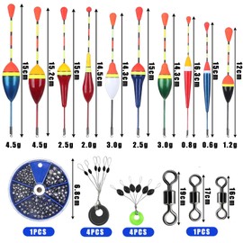 MOAZIFI Angelzubehör Set - 22-teiliges Posen Angeln Set mit 205 Bleischrot, Schwimmern, Gummistopper und Wirbeln für Süßwasser- und Meeresangeln ﻿ ﻿