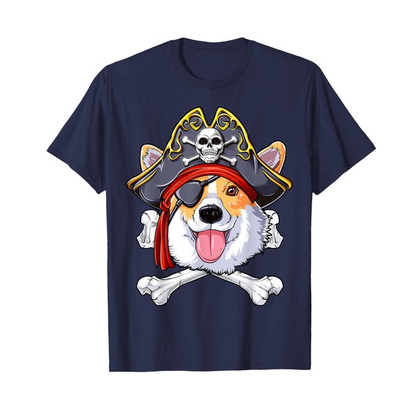 Corgi Pirate T shirt Jolly Roger Flag Skull and Crossbones