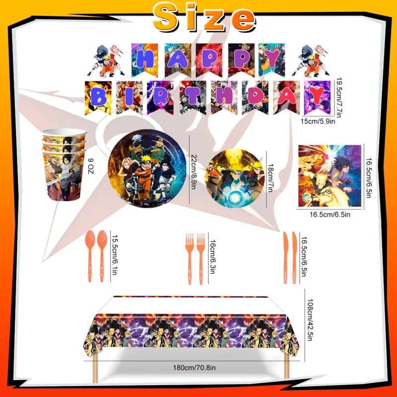 Vajilla Cumpleaños Naruto Kakashi Sasuke Fiesta Decoracion