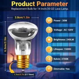 Lava Lamp Bulbs 30 Watt, R39 E17 Reflector Type Lava Lamp Light Bulb, 120V Replacement Light Bulbs for Lava Lamps and Glitter Lamps, Dimmable, 2700K Warm White, 4 Pack