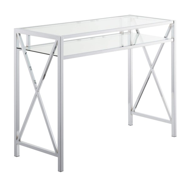 Convenience Concepts Oxford Desk, 42-inch, Clear Glass/Chrome