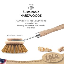 LOLA -The Original - Dishwashing & Vegetable Brush, 6 Pack, Hardwood w/Poly Fiber Bristles, Reusable, Sustainable, Has EZ-Grip Handle