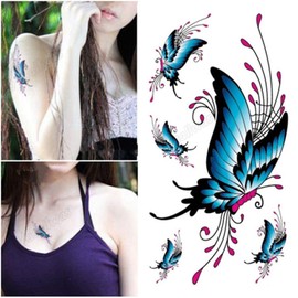 Yesallwas Butterfly Tattoo Stickers, Long Lasting, Set of 30, Tattoo Stickers, Butterfly, Tattoo Stickers, Body Stickers, Waterproof, For Children, Women, 2.2 x 3.8 inches (5.7 x 9.7 cm)