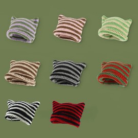 Crochet Hats for Women Vintage Beanies Women Fox Hat Grunge Goth Beanies Hat Y2K Accessories Slouchy Beanies for Women (Brown)