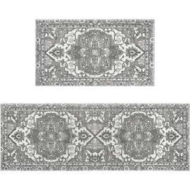 pahhjsa Grey Farmhouse Kitchen Rugs Sets of 2 Non Slip Washable Farmhouse Kitchen Mats for Floor 2 Piece Boho Gray Kitchen Rug Mat Set Home Decor