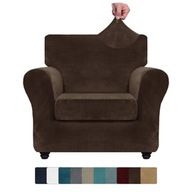 ZNSAYOTX Luxury Velvet Chair Slipcovers with Arms 2 Piece Stretch Chair Covers for Living Room Thick Soft Armchair Slipcover Anti Slip Dog Pet Friendly Furnitre Protector (Dark Coffee, Chair)