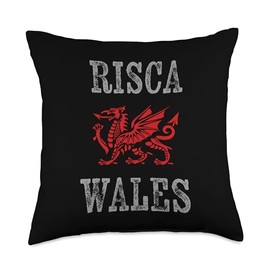 Risca Wales Welsh Dragon Flag Vintage Throw Pillow