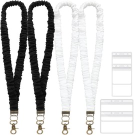 Retractable Scrunchie Lanyard Set, 4 Stretchy Scrunchie Style Neck Lanyards with 4 Waterproof ID Card Holders (E)