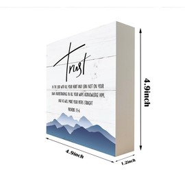 Christian Sign, Scripture Decor, Wooden Box Sign Desk Decor, Inspirational Table Signs with Quotes, Rustic Home Decor, Religious Gifts, Trust In The Lord with All Your Heart - Proverbs 3:5-6