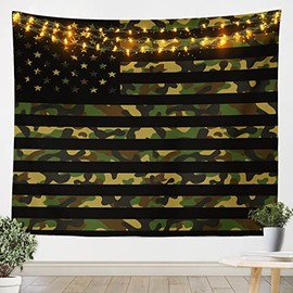 Army Camouflage Tapestry American Flag Wall Hanging for Kids Boys Girls Teens Military Decor Jungle Green Camo USA Flag Wall Tapestry Independence Day Wall Art Decor for Bedroom Room, XLarge 70x92