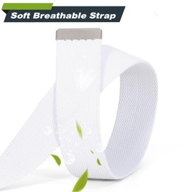 WHIPPY Canvas Web Belt Flip-Top Solid Black Military Buckle Fully Adjustable Mens Webbing Belts Cut To Fit White L(silver Buckle)