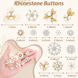 Wavwavw 160 Pcs Rhinestone Buttons Faux Pearl Buttons Flat Back Embellishments for Jewelry Making DIY Craft Wedding Hair Bouquet Home Decoration Party Accessory