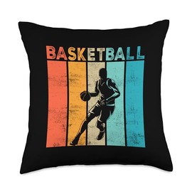 Retro Vintage Basketball Player Dribbling Ball Slam Dunk Throw Pillow