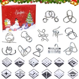 Pack of 24 Advent Calendar 2024, Christmas Advent Calendar Toy, Puzzle Games Advent Calendar, Metal Puzzle Games, Children's Skill Game, Educational Toy, Gift for Children, Christmas (B)