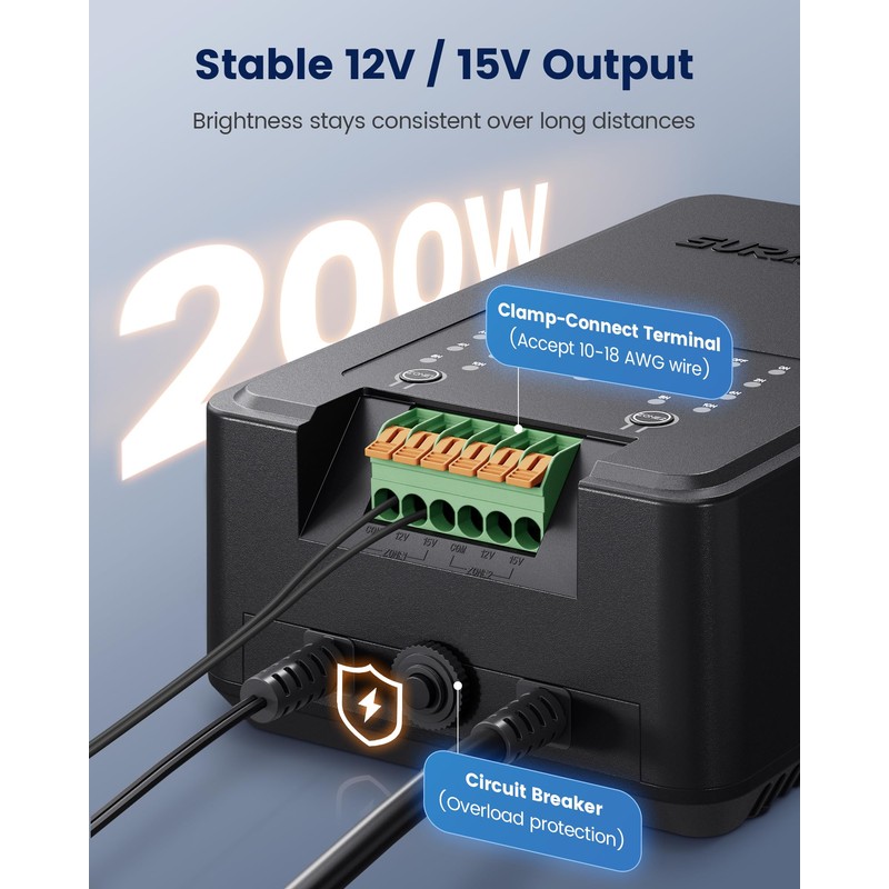 SURAIELEC 200W Low Votage Landscape Transformer with Timer, 2 Zones