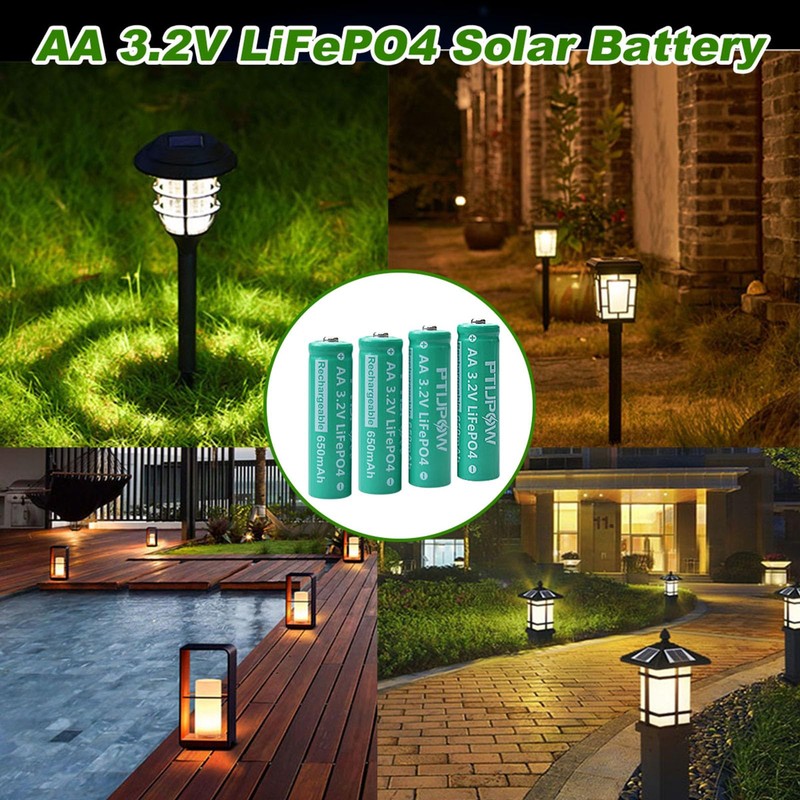 PTIJPOW AA 3.2V LiFePo4 650mAh Solar Battery, AA 3.2V Lithium