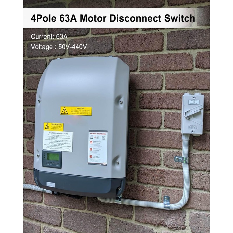 Enclosed Motor Disconnect Switch 63A 440V 4 Pole, IP65 Waterproof