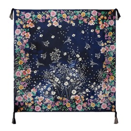 Johnny Was Bursting Scarf Navy Blue Floral Silk Square Large Women Tassels New