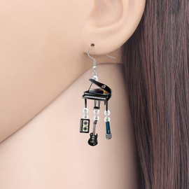 DOWAY Acrylic Funny Piano Earrings Dangling Quirky Musical Jewelry Music Teacher Appreciation Gifts for Women Teachers Piano Players Music Lovers (Black)