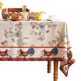 patdrea Designer Small Red Tablecloth for Square Tables,Vintage Linen with Animals and Flowers Pattern Tablecloths,Farmhouse Floral Table Cover Cloth Decor for Kitchen Dining Christmas,55"*55"