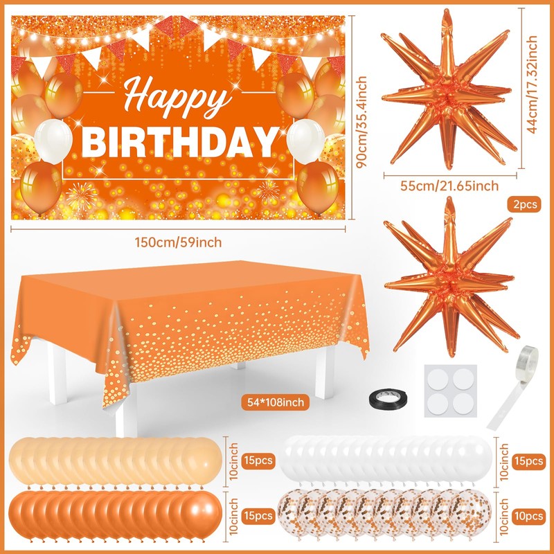 62pcs Orange Fall Birthday Decorations Orange Happy Birthday Banner