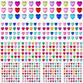 516PCS Heart Rhinestone Stickers 3D Self Adhesive Acrylic Heart Face Gems Stick on Bling Jewels Stickers for Valentine's Day Decor Wedding Eye Nail Hair Body Makeup DIY Crafts (6/10/12/18mm)
