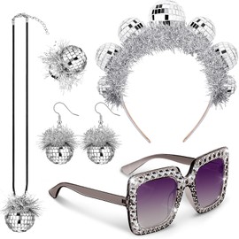 Tudomro 5 Pcs 1970s Disco Accessories Women Costume Disco Set Disco Ball Earrings Headband Ring and Sunglasses and Other Accessories (Tassels Style)