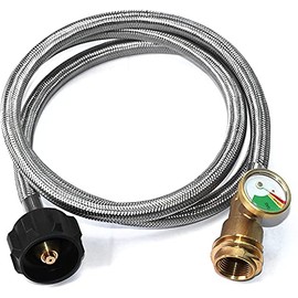 DOZYANT 5 Feet Propane Tank Extension Hose Braided with Gauge -Leak Detector Replacement for Gas Grill, Heater and All Other Propane Appliances, Acme to Male QCC/POL Fittings