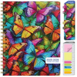 HARDCOVER Academic Year 2025-2026 Planner: (June 2025 Through July 2026) 8.5"x11" Daily Weekly Monthly Planner Yearly Agenda. Bookmark, Pocket Folder and Sticky Note Set (Colorful Butterflies)