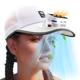 Solar Powered Cooling Hat with Detachable Fan - UV Protection Sun Hat, 16H Standby USB Rechargeable Adjustable Wind Speed, Breathable Mesh for Golf Fishing Beach (US, Alpha, One Size, One Size, white)