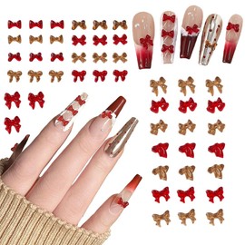 TUMETINSS Nail Parts, Ribbon, Nail Parts, 2 Colors, 8 Types, 3D Dimensional, Bowknot, Cute, Warm Colors, Autumn/Winter Colors, Nail Art, Deco Parts, Handmade for Resin, Approximately 50 Piece Set