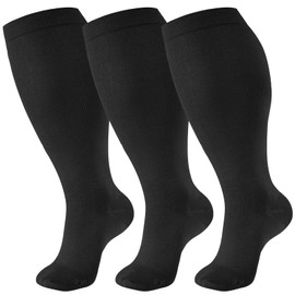 Bropite - 3 pares de calcetines de compresión de talla grande para mujeres y hombres, pantorrilla ancha de 20 a 30 mmhg, soporte extragrande hasta la rodilla para correr
