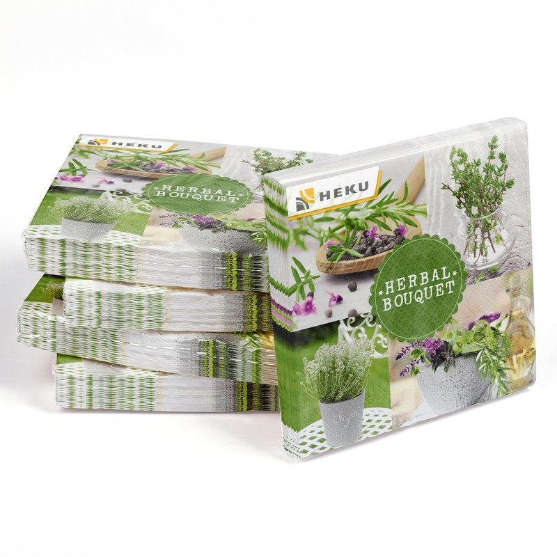 HEKU 100 napkins, 3-ply, 33 x 33 cm, herbs, absorbent