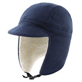Connectyle Sombreros de invierno cálidos de forro polar para hombre con visera resistente al viento con solapa para las orejas, marino, Large