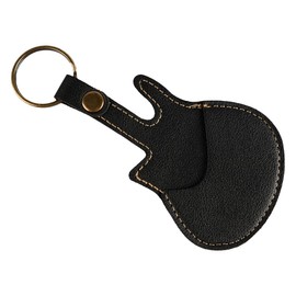 ieron Guitar Pick Holder Case - Premium Leather Key Ring Holder for Acoustic and Electric Guitars-Black